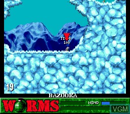 In-game screen of the game Worms on Sega Megadrive