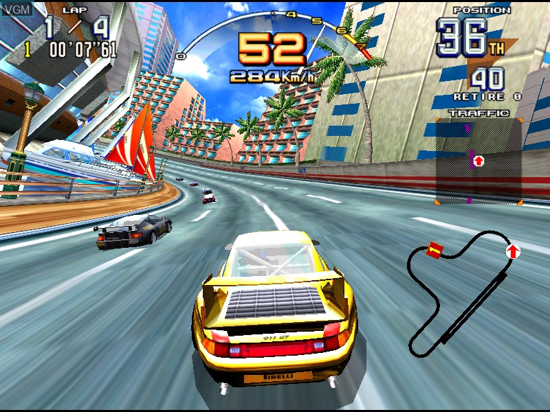 In-game screen of the game Scud Race on Model 3