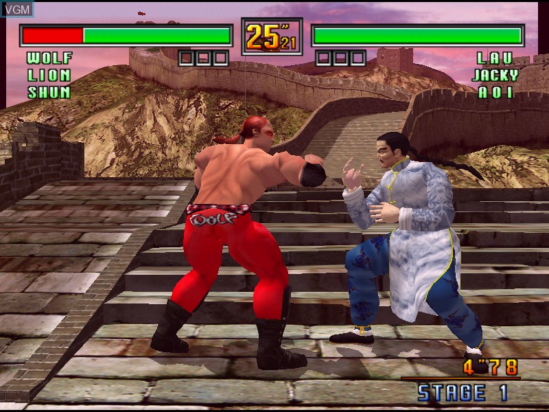 In-game screen of the game Virtua Fighter 3 Team Battle on Model 3