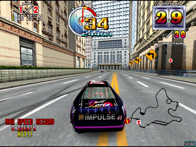 In-game screen of the game Daytona USA 2 on Model 3