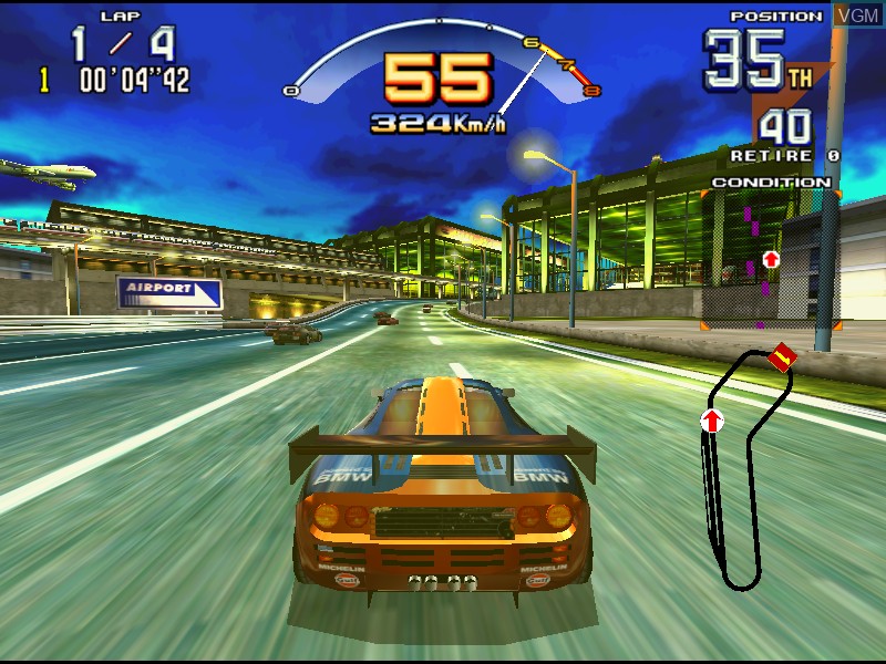 In-game screen of the game Scud Race Plus on Model 3