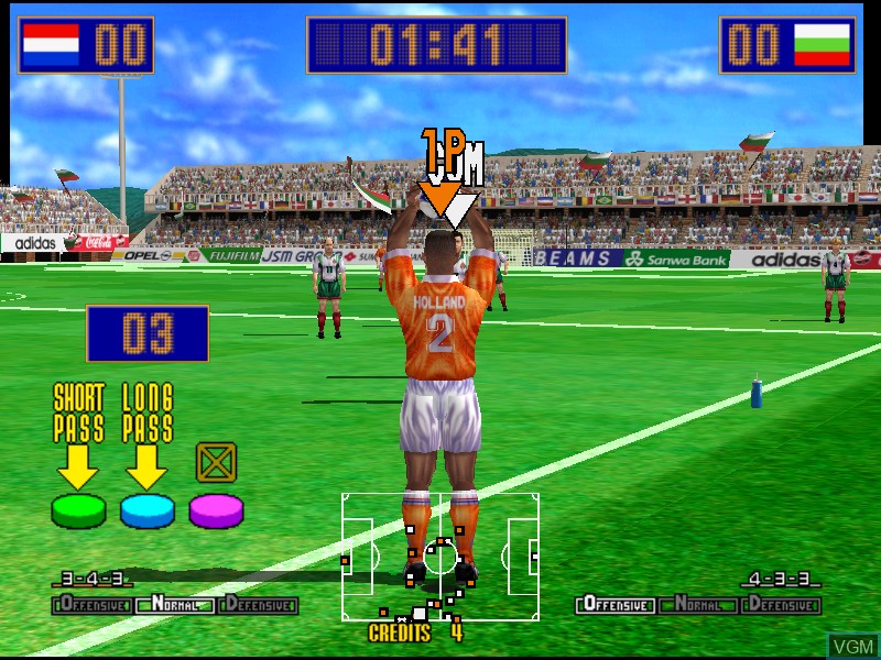 In-game screen of the game Virtua Striker 2 Version '98 on Model 3