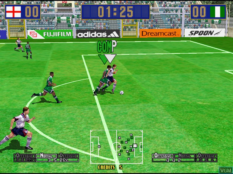 In-game screen of the game Virtua Striker 2 Version '99 on Model 3