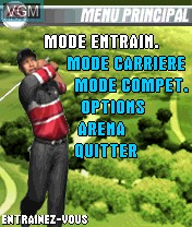 Menu screen of the game Tiger Woods PGA Tour 2004 on Nokia N-Gage