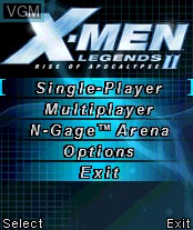 Menu screen of the game X-Men Legends II - Rise of Apocalypse on Nokia N-Gage