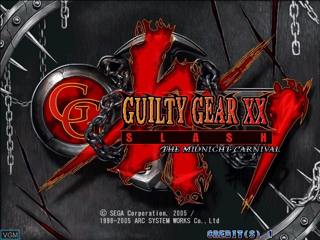 Title screen of the game Guilty Gear XX Slash on Naomi