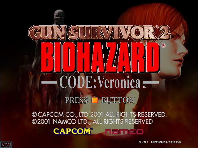 Title screen of the game Gun Survivor 2 - Biohazard Code Veronica on Naomi