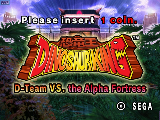 Title screen of the game Dinosaur King - D-Team VS. the Alpha Fortress on Naomi