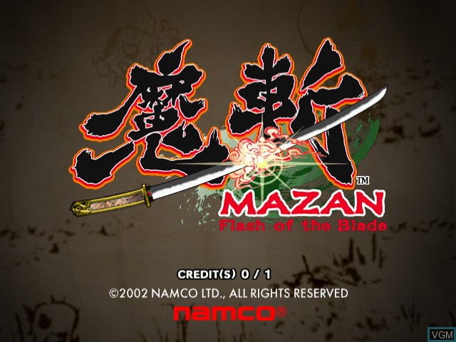 Title screen of the game Mazan - Flash of The Blade on Naomi