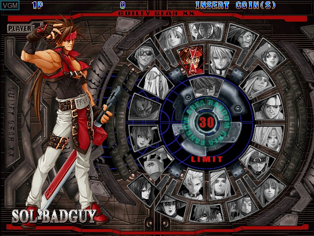 Menu screen of the game Guilty Gear XX Slash on Naomi