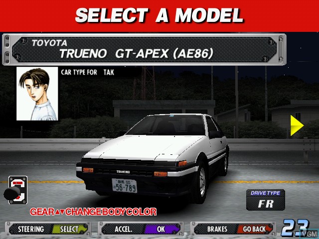 Menu screen of the game Initial D Arcade Stage Ver. 2 on Naomi