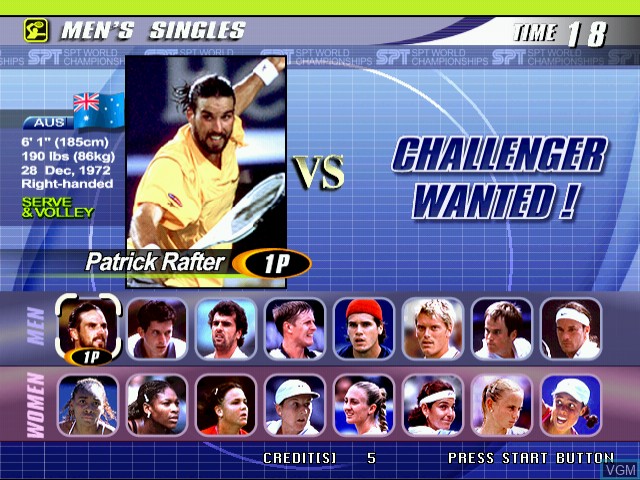 Menu screen of the game Virtua Tennis 2 / Power Smash 2 on Naomi