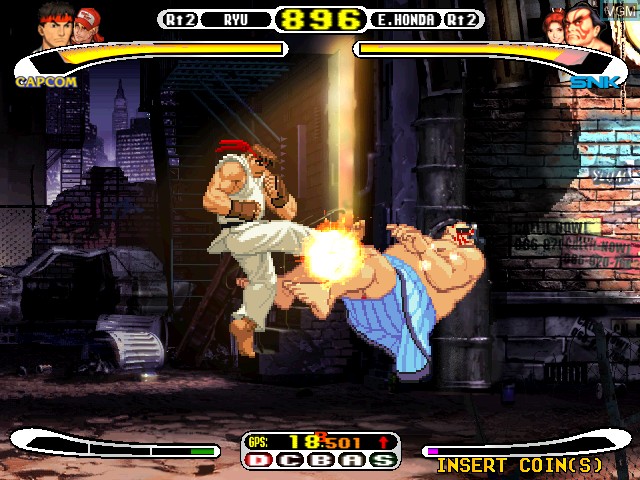 In-game screen of the game Capcom Vs. SNK - Millennium Fight 2000 on Naomi
