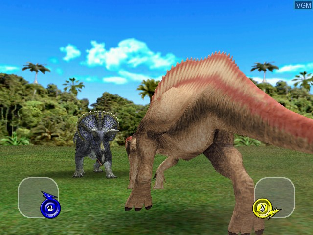 In-game screen of the game Dinosaur King on Naomi