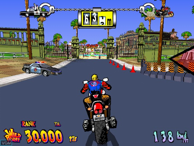 In-game screen of the game Wild Riders on Naomi