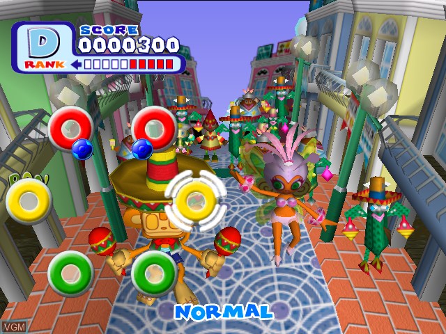 In-game screen of the game Samba de Amigo on Naomi