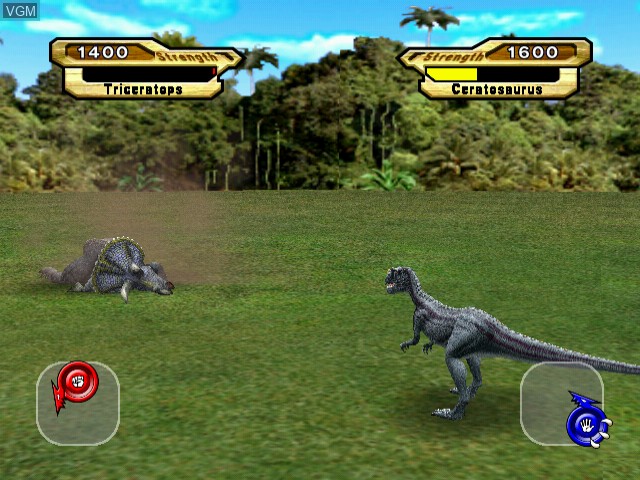 In-game screen of the game Dinosaur King - Operation - Dinosaur Rescue on Naomi