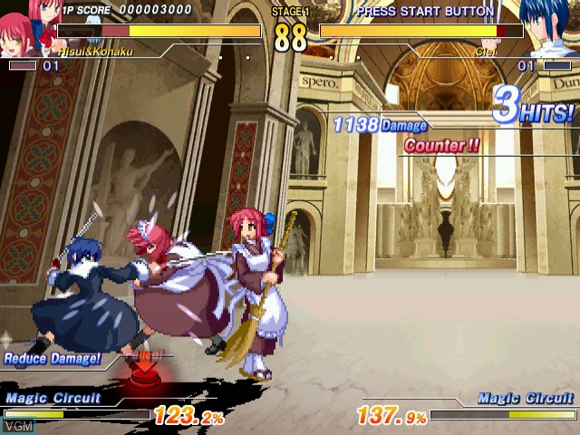 In-game screen of the game Melty Blood Act Cadenza Version B on Naomi