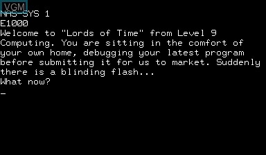 Title screen of the game Lords of Time on Nascom