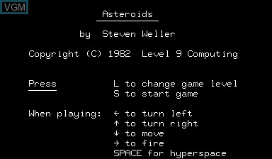 Title screen of the game Asteroids on Nascom