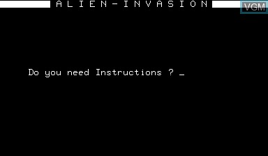 Title screen of the game Alien Invasion on Nascom