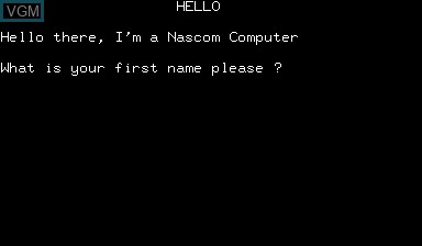 Title screen of the game Hello on Nascom