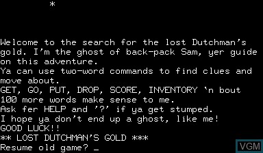 Title screen of the game Lost Dutchman's Gold on Nascom