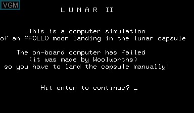 Title screen of the game Lunar II on Nascom