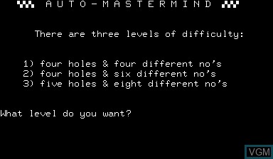 Title screen of the game Mastermind on Nascom