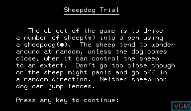 Title screen of the game Sheepdog Trial on Nascom
