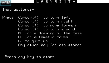 Menu screen of the game Labyrinth on Nascom