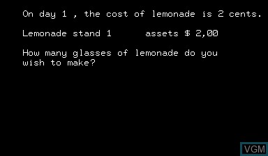 In-game screen of the game Lemonade Stand on Nascom