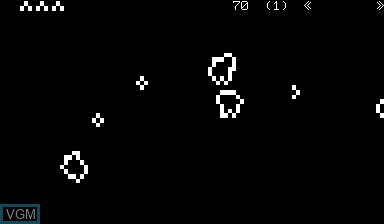 In-game screen of the game Asteroids on Nascom