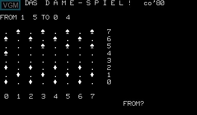 In-game screen of the game Das Dame Spiel on Nascom