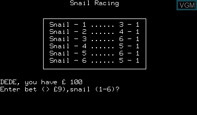 In-game screen of the game Snail Racing on Nascom