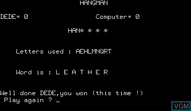 In-game screen of the game Hangman on Nascom