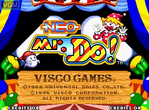 Title screen of the game Neo Mr. Do! on SNK NeoGeo