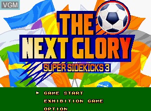 Title screen of the game Super Sidekicks 3 - The Next Glory / Tokuten Ou 3 - eikoue no michi on SNK NeoGeo