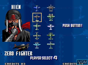 Menu screen of the game Aero Fighters 3 / Sonic Wings 3 on SNK NeoGeo