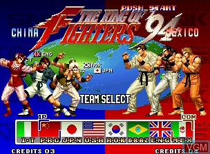 Menu screen of the game King of Fighters '94, The on SNK NeoGeo