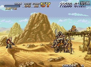 In-game screen of the game Metal Slug 2 - Super Vehicle-001/II on SNK NeoGeo