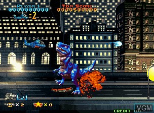 In-game screen of the game Prehistoric Isle 2 on SNK NeoGeo