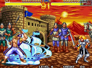 In-game screen of the game World Heroes 2 on SNK NeoGeo