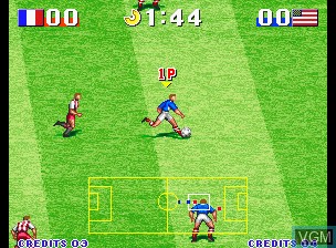 In-game screen of the game Goal! Goal! Goal! on SNK NeoGeo