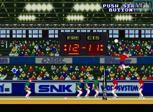 In-game screen of the game Power Spikes II on SNK NeoGeo