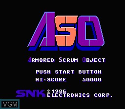 Title screen of the game ASO - Armored Scrum Object on Nintendo NES