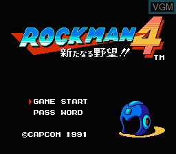 Title screen of the game RockMan 4 - Aratanaru Yabou!! on Nintendo NES