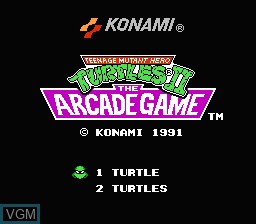 Title screen of the game Teenage Mutant Hero Turtles II - The Arcade Game on Nintendo NES