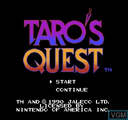Title screen of the game Taro's Quest on Nintendo NES