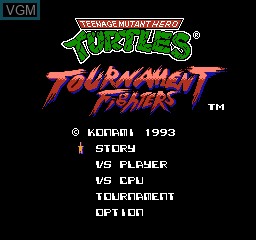 Title screen of the game Teenage Mutant Hero Turtles - Tournament Fighters on Nintendo NES
